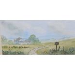 Digby Page (b.1945). Dove Farm, watercolour, signed, 10cm x 20cm.