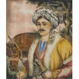 19thC School. Figure of a Turkish gentleman aside horse, watercolour, unsigned, 21cm x 20cm.