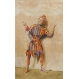 Manner of Blairsy (19thC School). Figure of a jester, watercolour, monogrammed J. B., 45cm x 27cm.