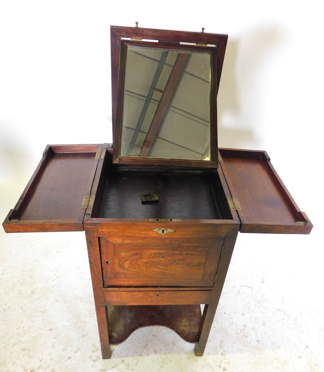 A 19thC Anglo Chinese campaign gentleman's wash stand, the hinged top revealing a vacant interior an - Image 2 of 2