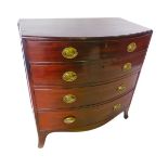 A mid 19thC mahogany bow fronted chest of drawers, the top with a moulded edge, above four graduated