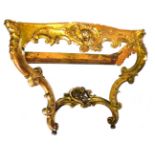 A late 18th/early 19thC giltwood console table, with a serpentine fronted variegated white marble to