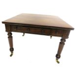 A 19thC mahogany metamorphic writing/dining table, with a draw leaf top above one drawer and two