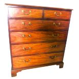 An early 19thC chest of drawers, the top with a moulded edge, above two short and four long drawers,