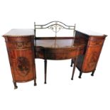 A late 19th/early 20thC Adam revival mahogany sideboard, the stepped top with a shaped centre sectio