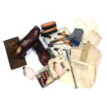 A selection of World War II civilian clothing and accoutrements, to include CC41 stamped shoes, unde