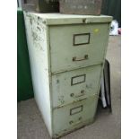 A vintage steel three drawer filing cabinet, steps, and aluminium ramp. (3)