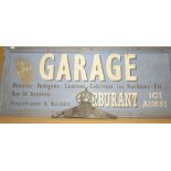 A replica vintage garage sign, and a cast alloy sign 'Garage, Astley, Brook & Co Ltd, Huddersfield'.