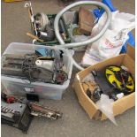 Vintage and other motoring spares, including horns, lights, mirrors, handles, etc., together with bo