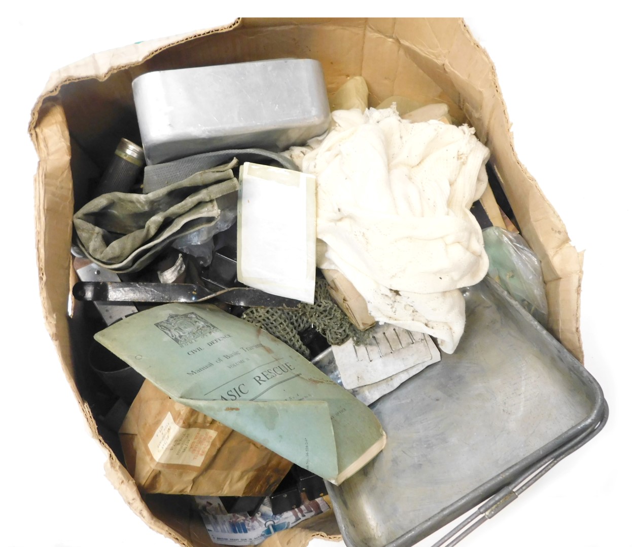 A large quantity of military switches, mess tin, torch, etc.