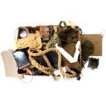 A large quantity of military items, to include signal tins, webbing pouches, straps, map case, torch