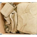 A quantity of military webbing, to include water bottle, 1954 dated seat cushion, etc.