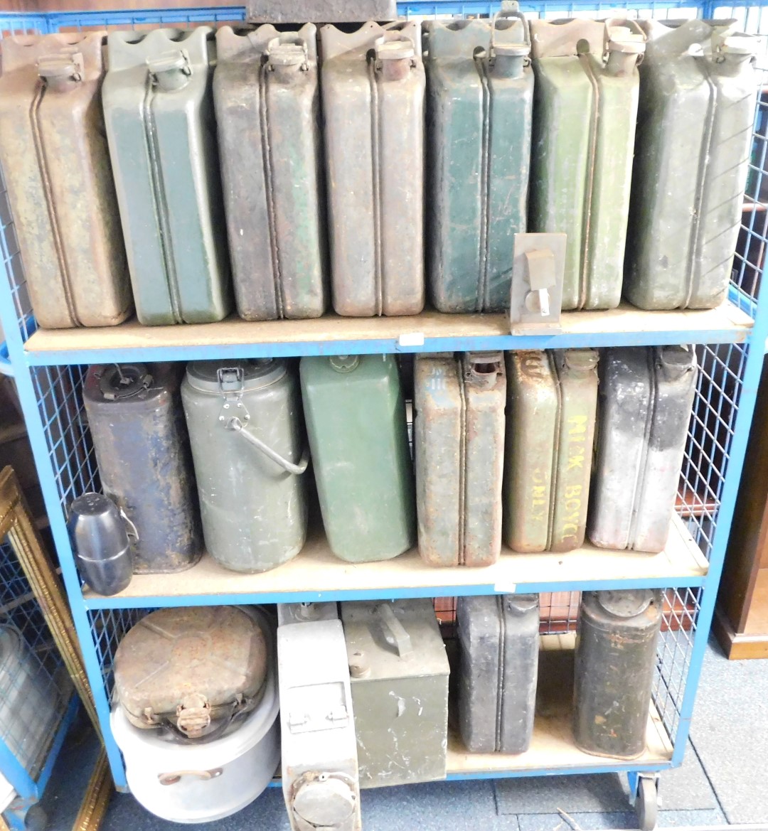 A large quantity of military jerry cans.