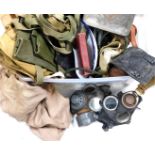 Miscellaneous militaria, to include gas masks, gaiters, webbing straps, etc.