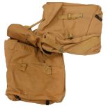 A pair of reproduction World War II motorcycle pannier bags.