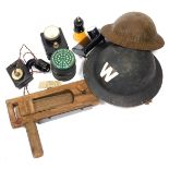 Various items of Home Front memorabilia, to include gas rattle, tin helmets, torches, etc.