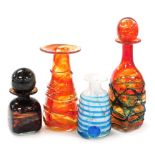 A group of Mdina glassware, to include an ink bottle, of square form with a flared rim and globular