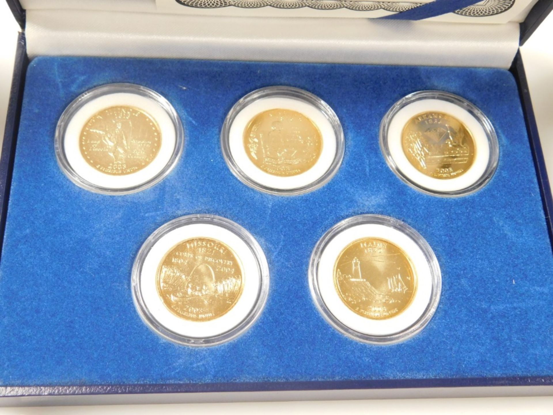 Five Statehood quarter dollars, the Morgan Mint, special edition, four sets, 2003, all boxed with ce - Image 4 of 6