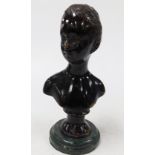 An early 20thC Continental bronze bust of a girl, raised on a green marble socle, 22cm high.