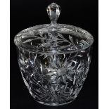 A 20thC cut glass preserved fruit jar and cover, engraved with flowers, 30cm high.