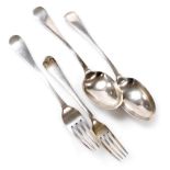 An Edward VII silver Old English pattern christening set, comprising fork and spoon, each handle eng
