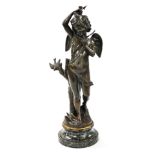 After Loys-Potet. Amour Perplexe, spelter figure on a marble socle base, stamped verso fabrication F