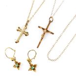 A group of 9ct gold jewellery, including a crucifix pendant, cross on chain, further chains, and a p
