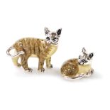 Two Saturno silver and enamelled models of cats, in standing position, 2.5cm high, and seated positi