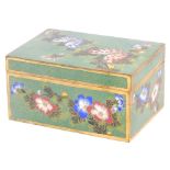 A Chinese cloisonne enamel cigarette box, decorated with chrysanthemums and other flowers, stamped t