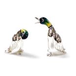 Two Saturno silver and enamelled models of ducks, in seated position, 4cm and 3cm high, each marked