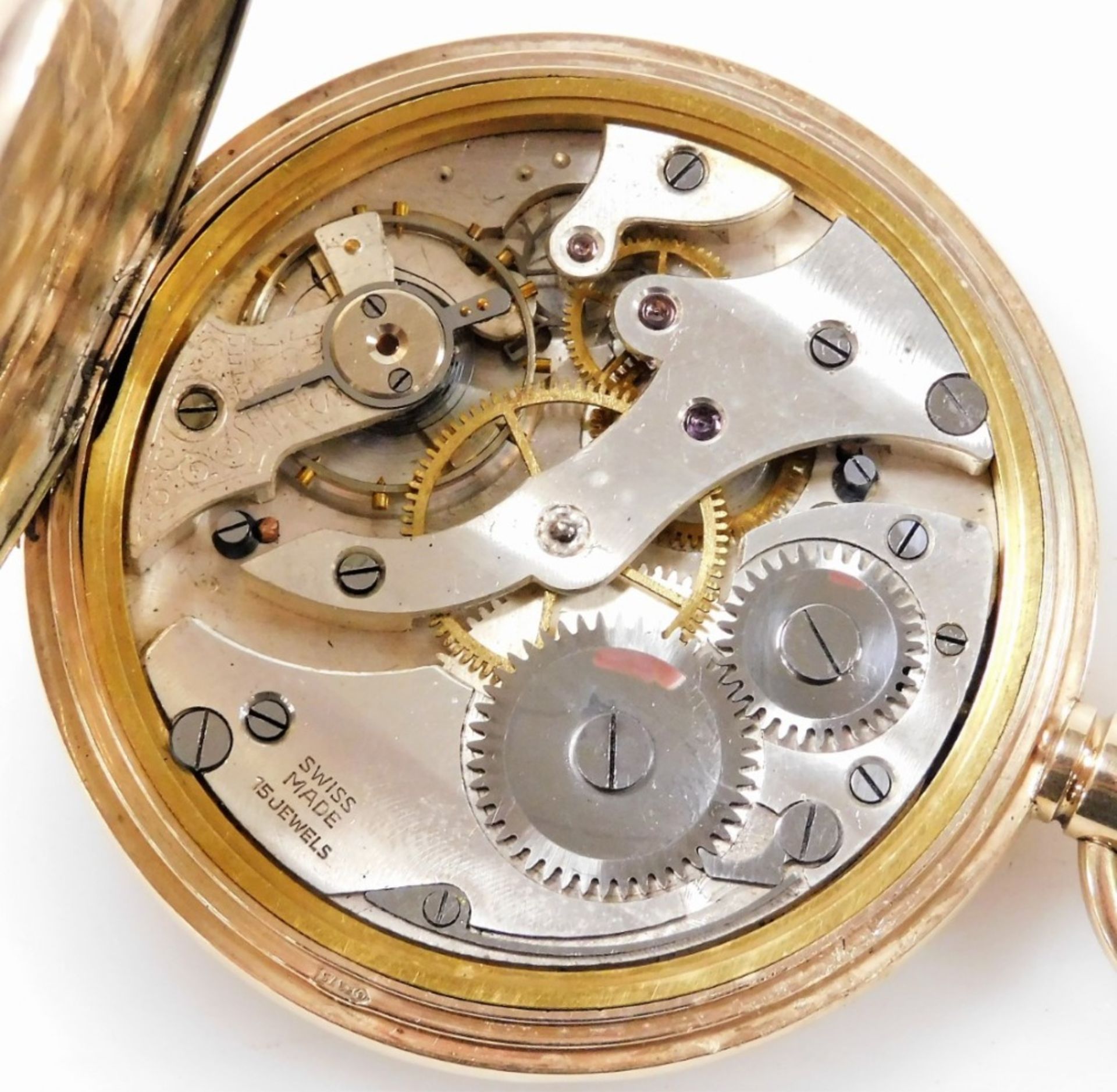 A 9ct Neva gold gentleman's hunter pocket watch, keyless wind, circular enamel dial bearing Roman nu - Image 2 of 2