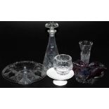 A group of cut glasswares, including a Waterford cut glass sweet meat bowl, trumpet shaped vase, tog