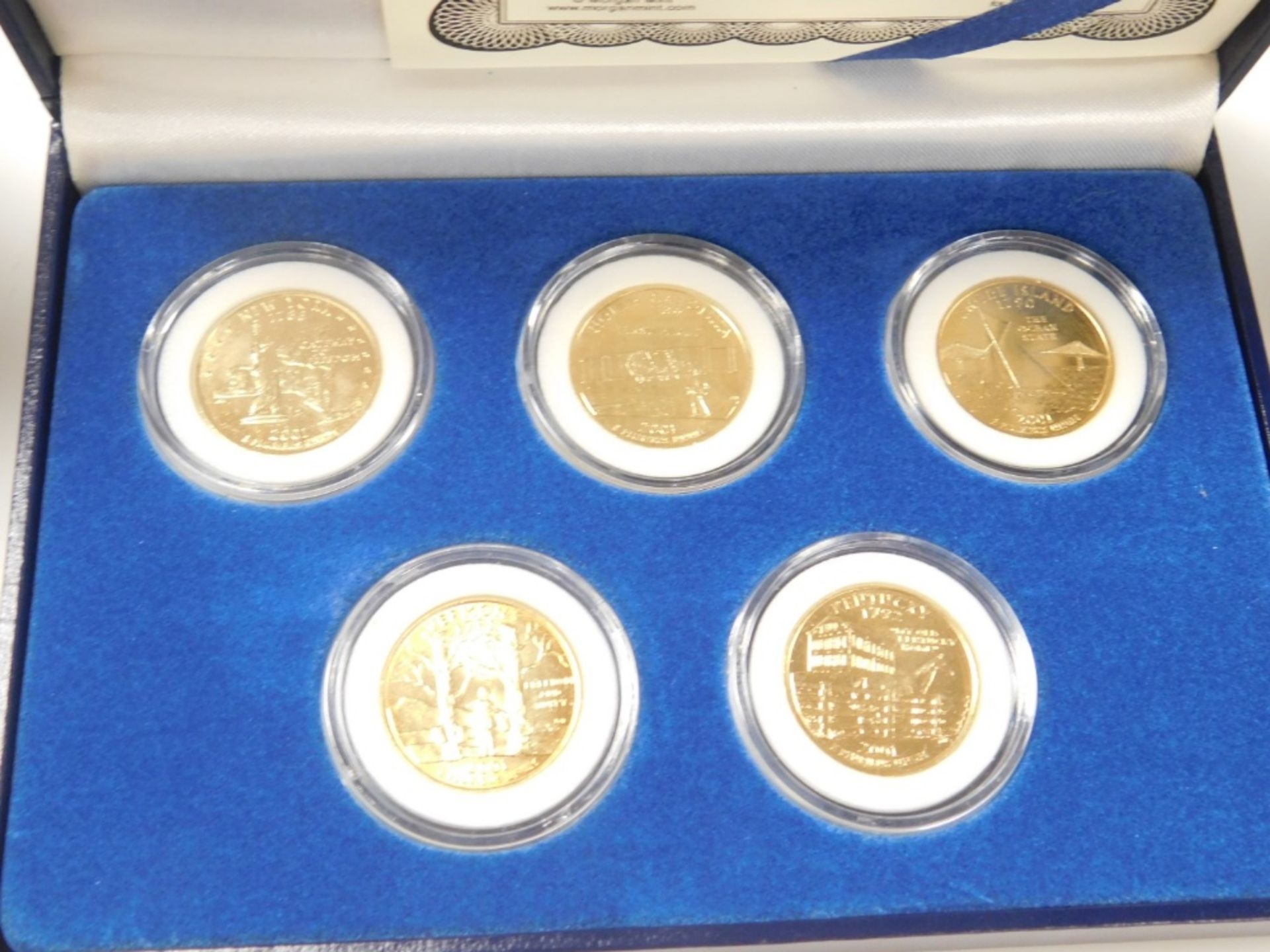 Five Statehood quarter dollars, the Morgan Mint, special edition, four sets, 2003, all boxed with ce - Image 3 of 6