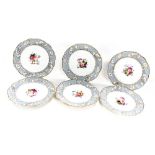 Six early 19thC Rockingham porcelain dessert plates, painted centrally with sprays of flowers, withi