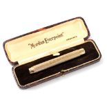 A Sampson Mordan 9ct gold press function retractable pencil, with engine turned decoration, boxed, 3