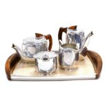 A mid 20thC Picquot ware five piece tea set, comprising teapot, hot water jug, cream jug, sucrier an