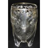 An early 20thC glass and silver overlay vase, of cylindrical tapering form, decorated with leaves vi