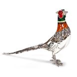 A Saturno silver and enamelled model of a pheasant, marked 925, 9cm high.