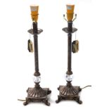 A pair of Minister gift ware faux cast metal and glass table lamps, 51cm high.