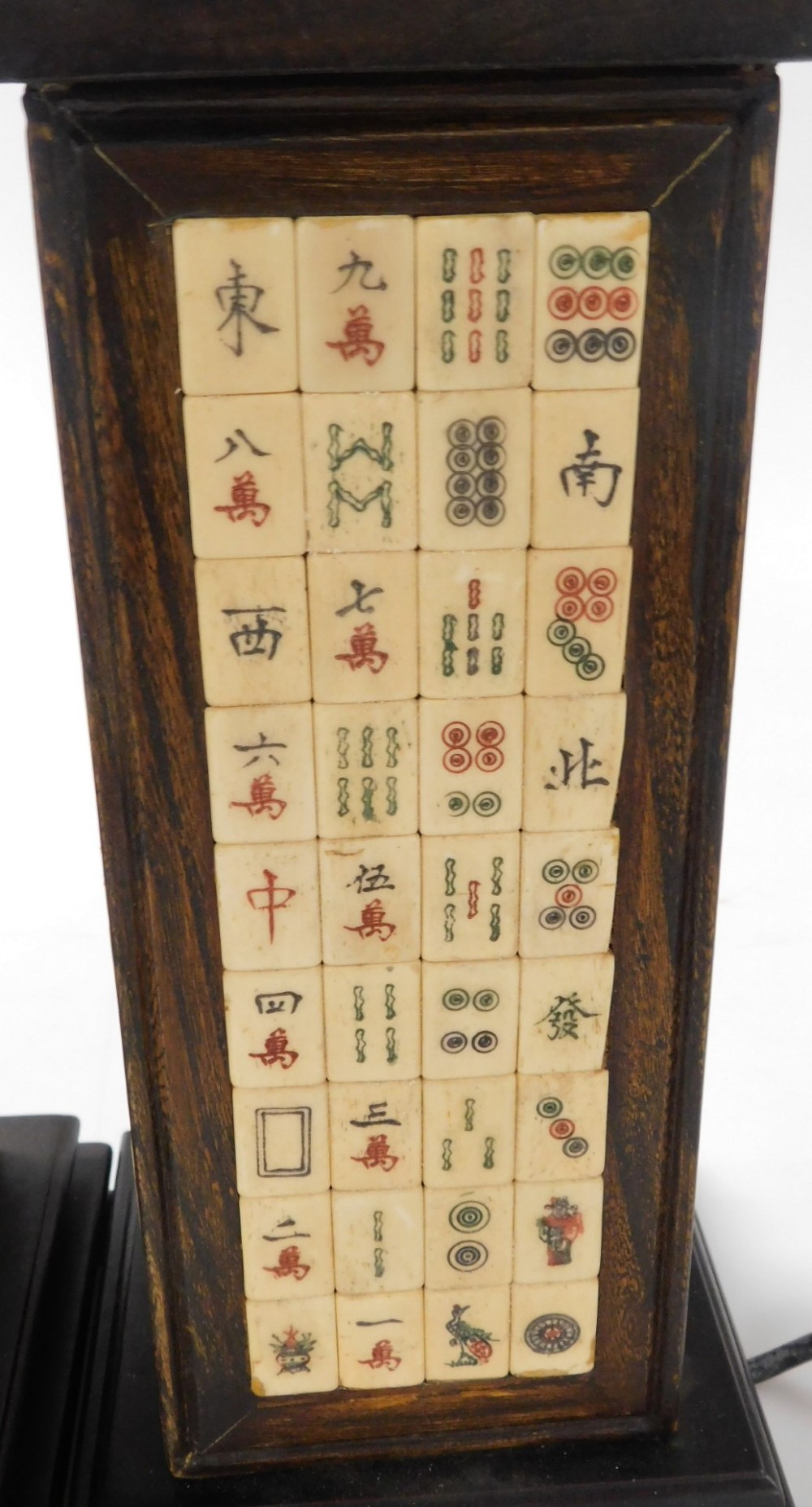 A pair of Chinese hardwood table lamps, of rectangular section, inlaid with panels of mahjong counte - Image 2 of 2