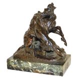After Christophe Fratin (French 1801-1864). A bronze figure group modelled as a horse attacked by a