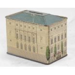 An early 20thC tin money box, being a model of The Queen's Dolls' House, issued by Cauldon Potteries