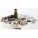 Military collectables, including shell cases, propelling pencil advertising Andrews' Liver Salts, en