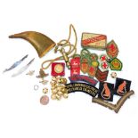 Military buttons and cap badges, military felt badges, a Skyrme trophy medal 1966, an Acne City Whis