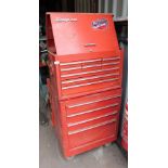 A Snap-On red metal tool chest, with an arrangement of drawers, on castors, 120cm high, 66cm wide, 4