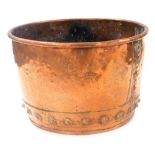 A Victorian copper coal bucket, of cylindrical form, 41cm wide.