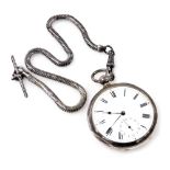 A late 19thC gentleman's silver cased pocket watch, open faced, key wind, circular enamel dial beari