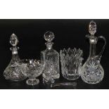 A group of cut glassware, comprising ship's decanter, 27cm high, claret jug and stopper, 33cm high,