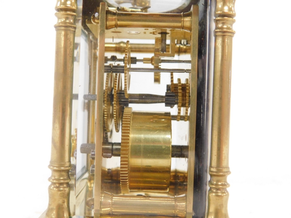 A 20thC French brass carriage clock, rectangular enamel dial bearing Roman numerals, single barrel m - Image 4 of 4