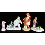 A group of The Snowman porcelain figures, comprising Coalport Characters Hug For Mum, The Story Ends